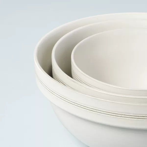 2pc Brim Stripe Stoneware Mixing/Serving Bowl Set Cream