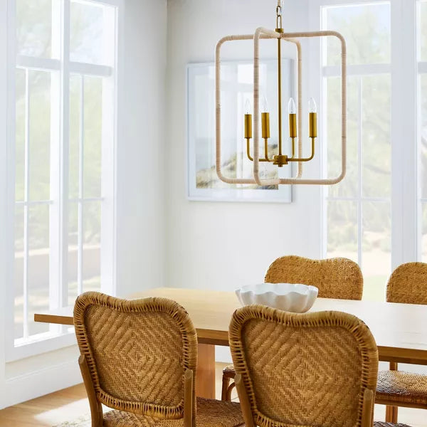 Rattan Lantern Ceiling Pendant Brass