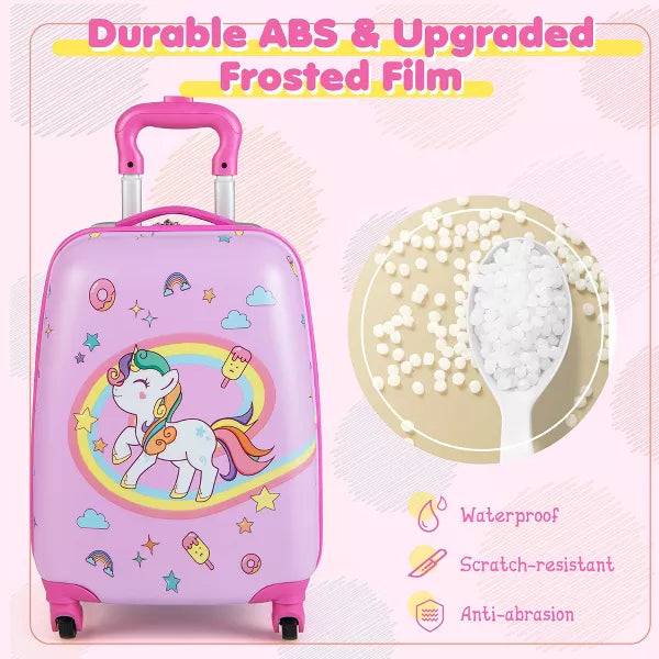 2PC Kids Carry On Luggage Set 12" Backpack and 16" Rolling Suitcase for Travel