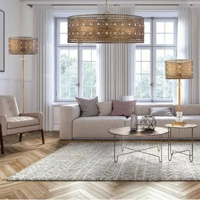 3-Light Bryar Chandelier Brass/Crystal - River of Goods: UL Listed, Adjustable Height, Metal & Crystal Drum