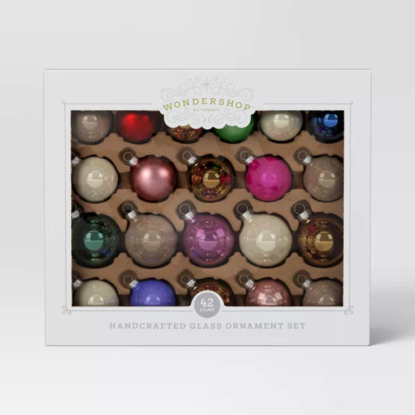 42pc Round Glass Christmas Tree Ornament Set