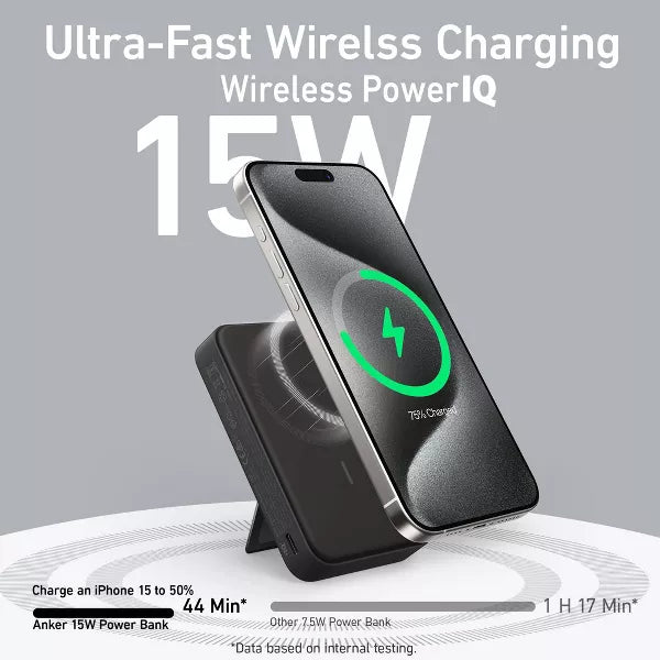 MagGo Black Power Bank with LED Screen: Compatible with iPhone 15/14/13