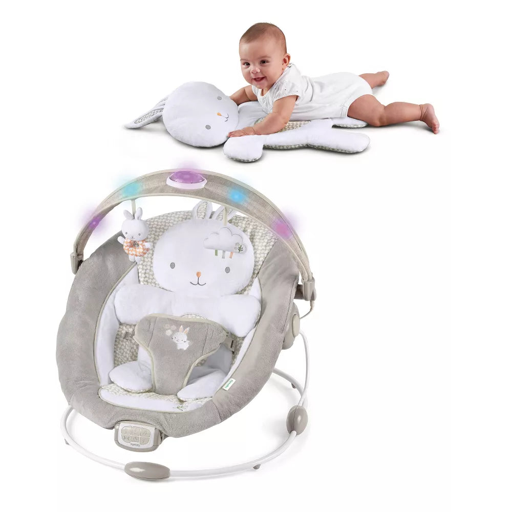 Baby Bouncer Seat, Light Up Toy Bar, Bunny Tummy Time Pillow Mat