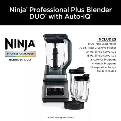 Professional Plus Blender DUO with Auto-iQ - Smoothie Blender, Pitcher, Ice Crushing, Silver