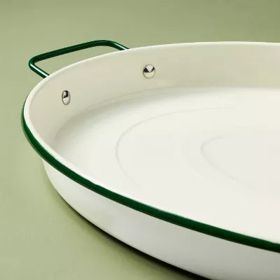 Enamel-Coated Metal Oval Serving Tray Cream/Green