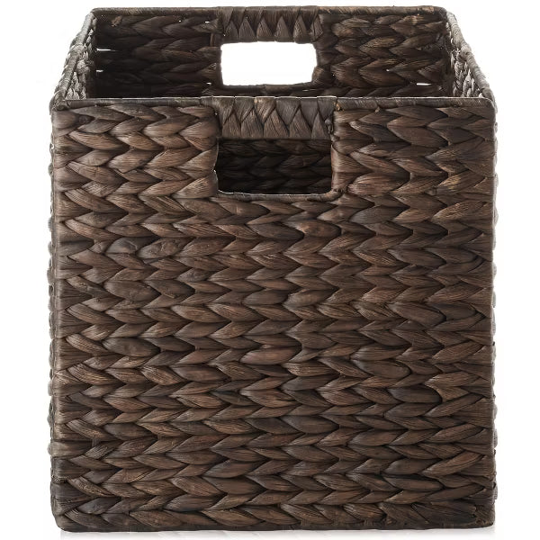 Water Hyacinth Storage Baskets - Set of 4 Collapsible Cubes, Woven Bin Organizers