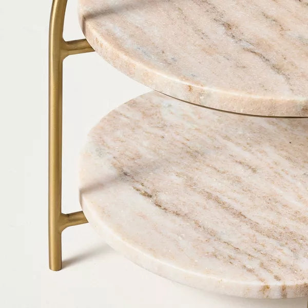 Tiered Marble and Brass Serving Stand Warm Beige - Farmhouse Kitchen Two-Tier Tray