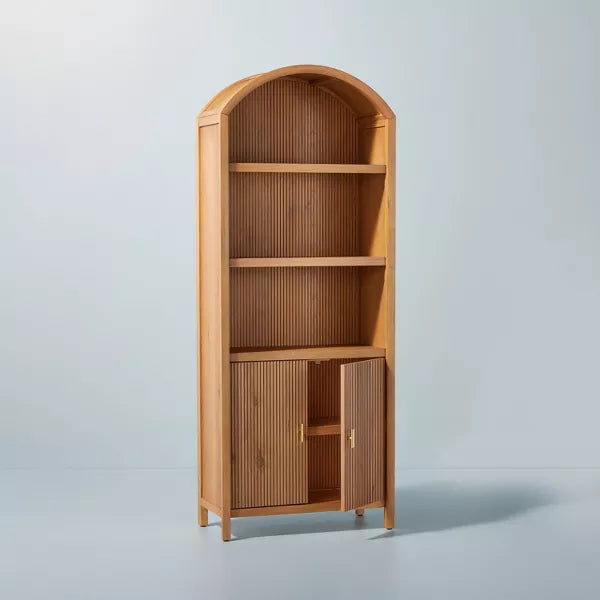 Grooved Wood Arch Bookcase Cabinet
