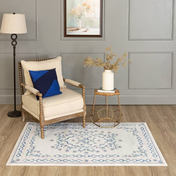 Lattice Border Floral Woven Area Rug Cream 4'x6'