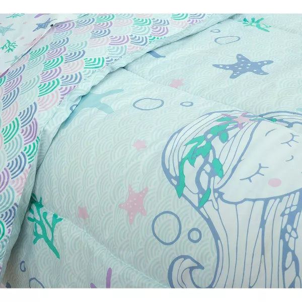 5pc Mystical Mermaid Kids' Bed in a Bag Blue Girls,Bedding Set, Microfiber, Fade-Resistant - Full