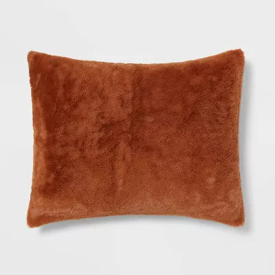 Luxe Box Stitch Faux Rabbit Fur Comforter and Sham Set Brown - Full/Queen