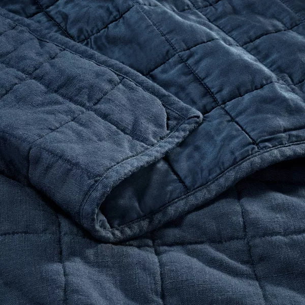 Full/Queen Heavyweight Linen Blend Quilt Dark Mineral Blue