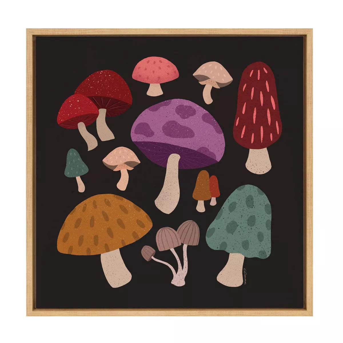 22"x22" Sylvie Forest Mushrooms Dark Framed Canvas SHOWROOM ITEM