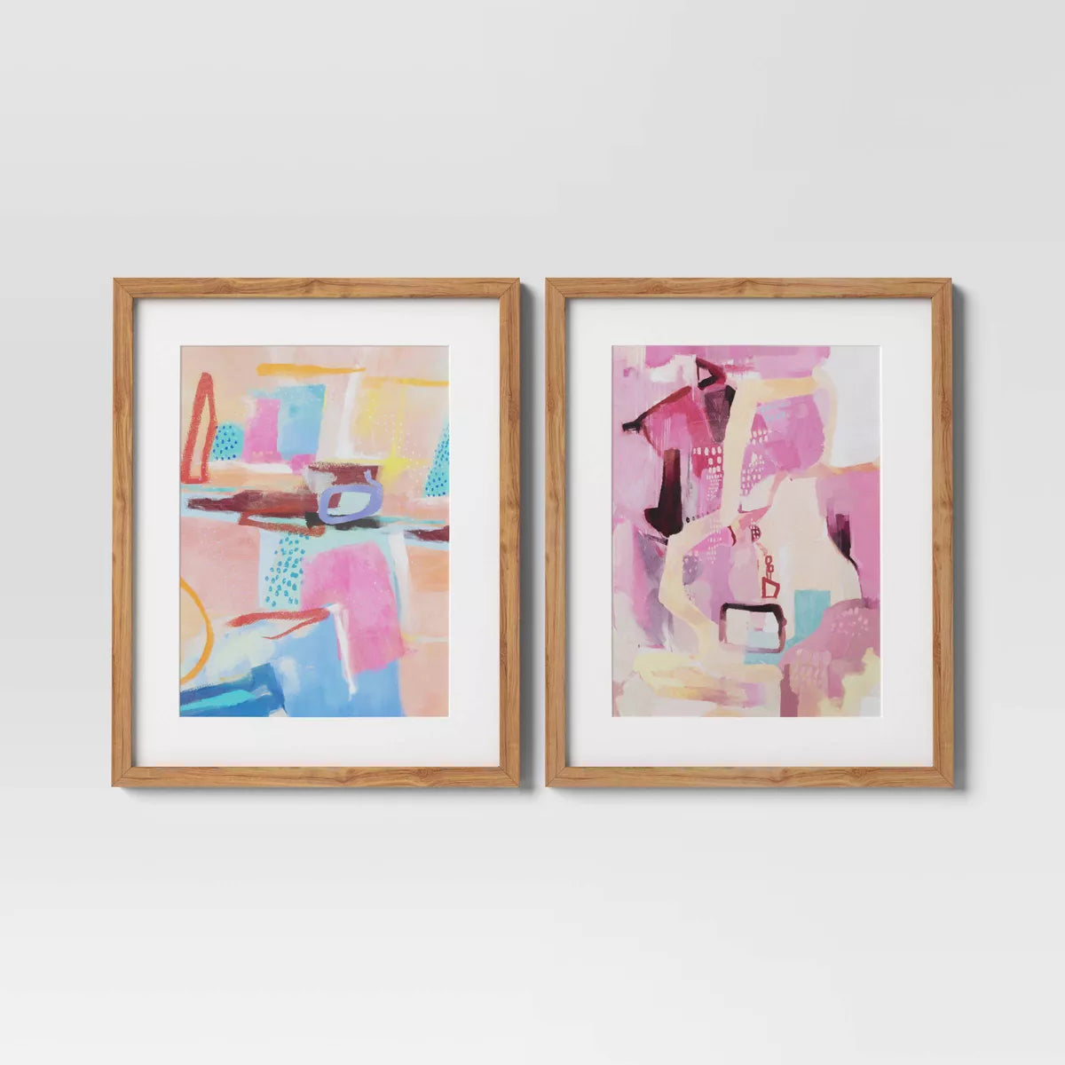(Set of 2) Painterly Collage Framed Under Glass Wall Art Prints