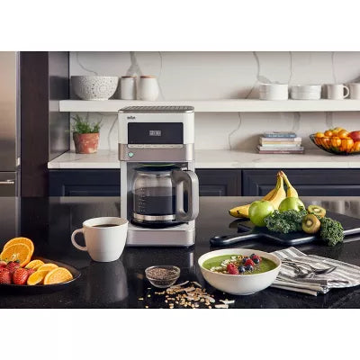 12-cup Drip Coffee Maker - Stainless Steel/White: Automatic Shut-Off, Glass Carafe