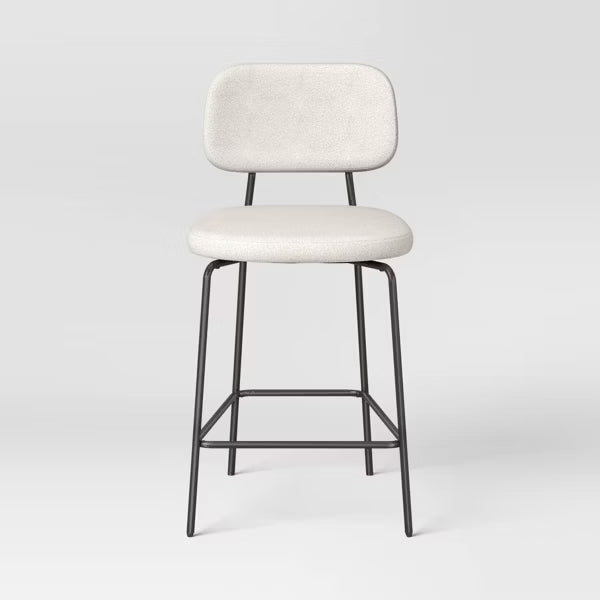 Upholstered with Metal Base Counter Height Barstool Cream Boucle - Set of 2