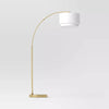 Knurled Metal Arc Floor Lamp with Tiered Shade Brass