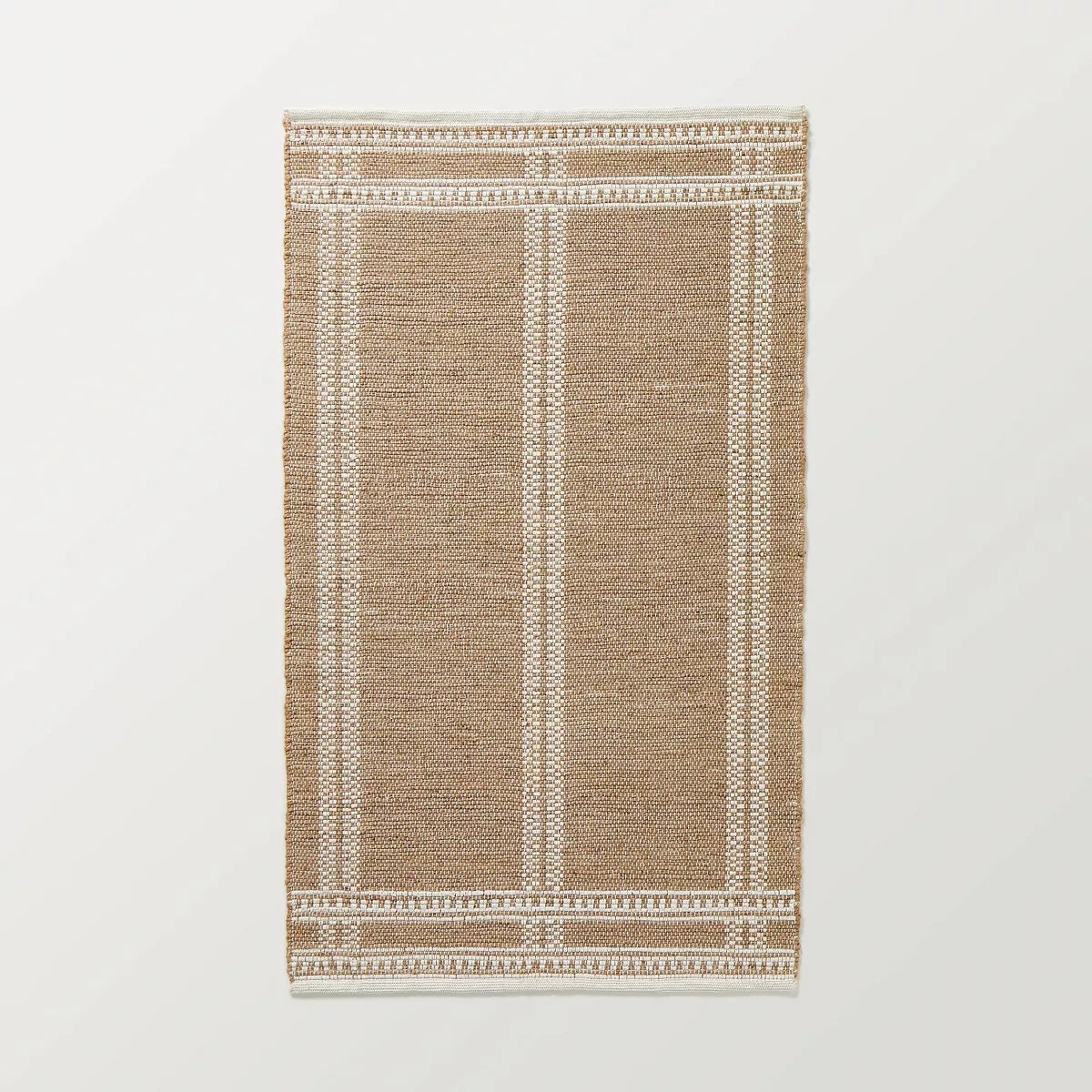 Border Plaid Handmade Jute Woven Area Rug Natural/Cream