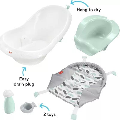 Baby to Toddler Bath 4-in-1 Sling ‘n Seat Tub with Removable Infant Support and 2 Toys, Climbing Leaves