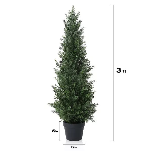 Artificial Cedar Tree Outdoor Artificial Topiary Cedar Plants UV protection Fake Tree Pre Potted Tree for Porch Decor, Perfect Housewarming Gift 1Pack