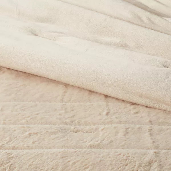 3pc Luxe Faux Fur Comforter and Sham Set, Full/Queen