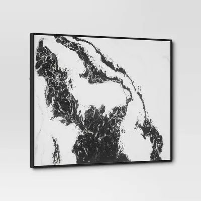 2pk Marble Framed Printed Canvases Black/Tan: Modern Abstract Digital Art, Polystyrene Frame