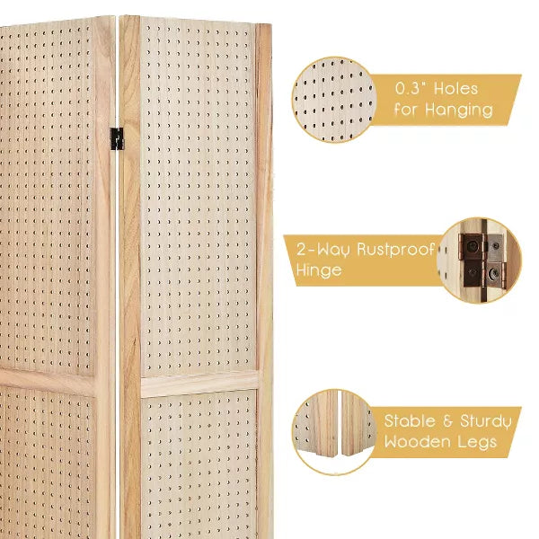 4-Panel Pegboard Display Folding Privacy Screen Craft Display