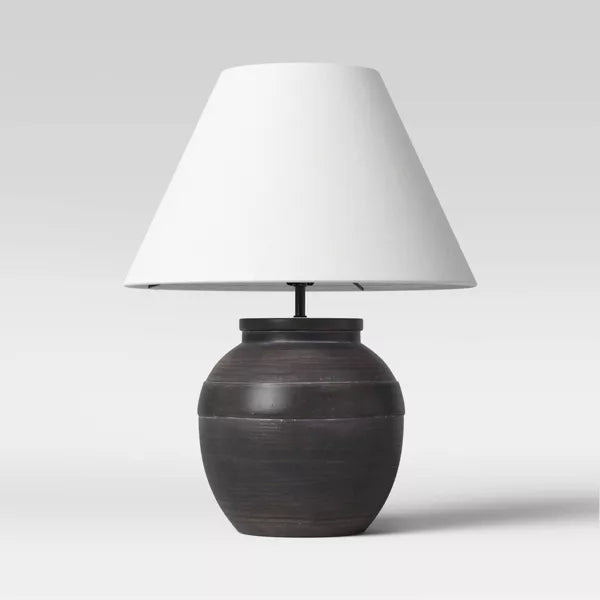 Large Ceramic Table Lamp Black - Embossed Detail