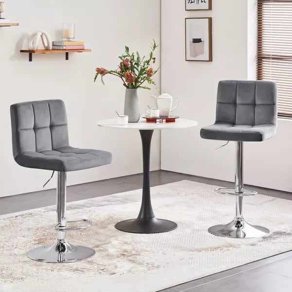 2pcs Adjustable Modern Velvet Swivel Bar Stool with Backrest And Large Pedestal Base