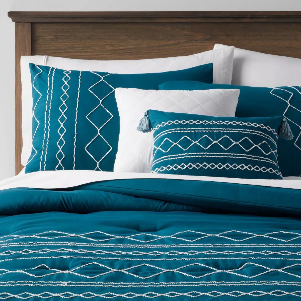 5pc Diamond Stitch Comforter Bedding Set Dark Teal Blue - Full/Queen