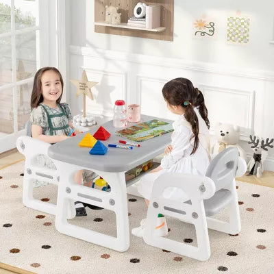 3-Piece Kids Table and Chair Set Toddler Activity Study Desk with Building Blocks
