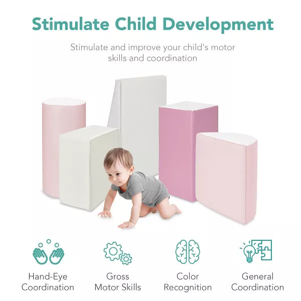 5-Piece Kids Climb & Crawl Soft Foam Block Playset Structures for Child Development