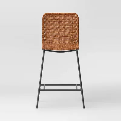 Wasson Woven Metal Leg Counter Height Barstool Tan -Black Frame, Jute-Like Seat