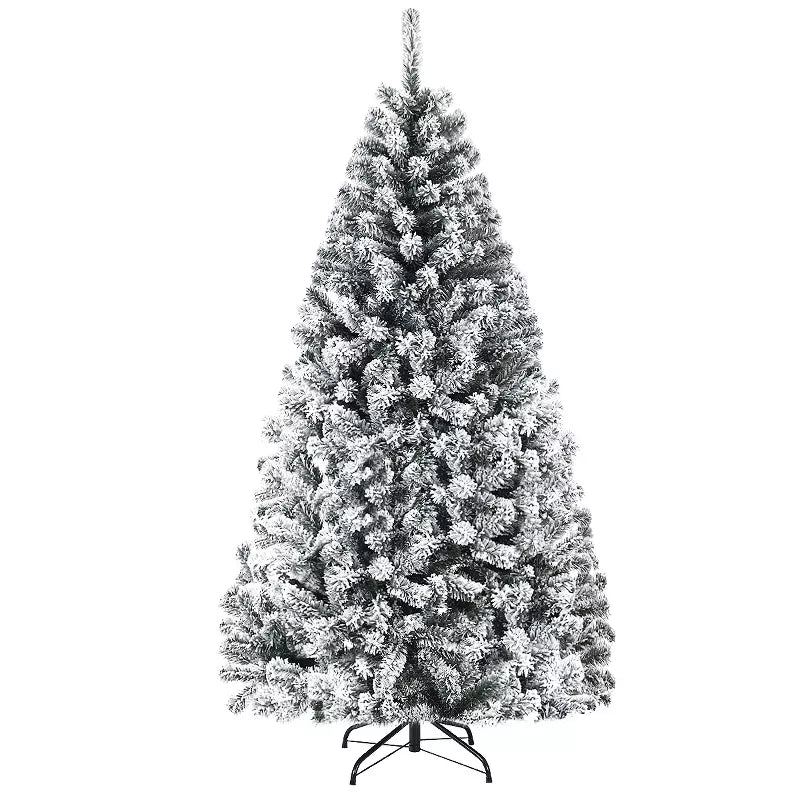 Snow Flocked Hinged Artificial Christmas Tree Unlit Metal