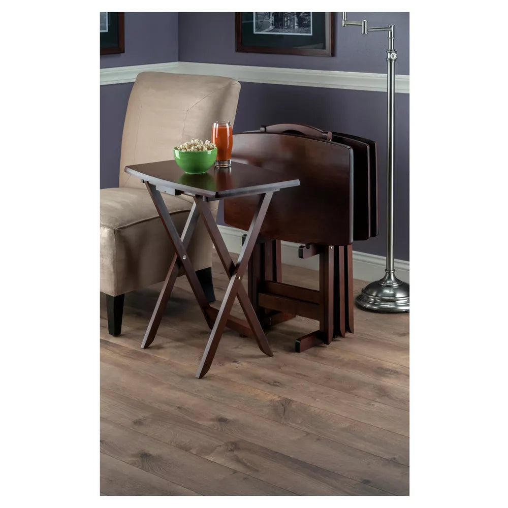 5pc Darryl Oversize Snack Table Set Antique Walnut, Set of 4