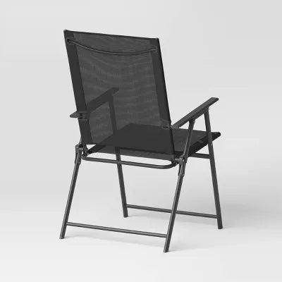 Sling Folding Chair - Black -  Weather-Resistant, No Assembly, Metal Frame - Set of 2