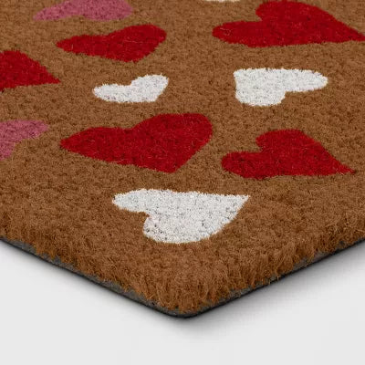 1'6"x2'6" Valentine's Day All Over Hearts Coir Doormat Pink/Red/White