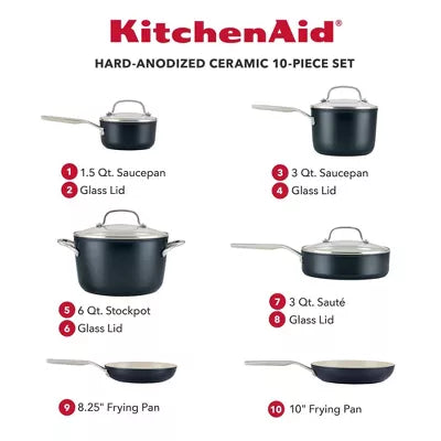 10pc Hard Anodized Ceramic Nonstick Cookware Set Matte Black