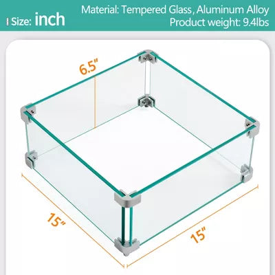 Wind Guard Fence Square Tempered Glass Shield for Outdoor Fire Pit Table