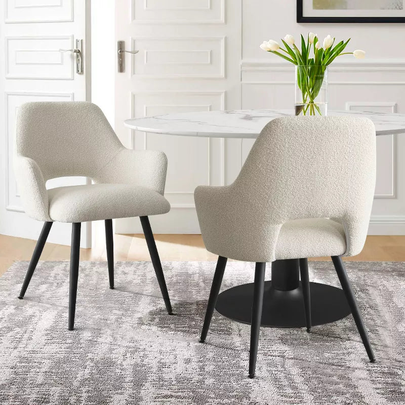 Edwin Arm Dining Chair, Boucle Dining Chairs With Arms with Black Legs