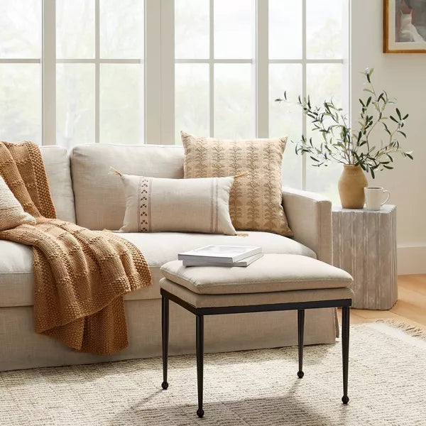Edgehill Pillow Top Ottoman with Metal Legs Beige