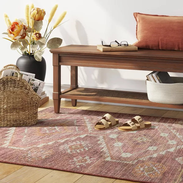 Southbury Washable Printed Diamond Persian Style Rug Rust 4'x6'