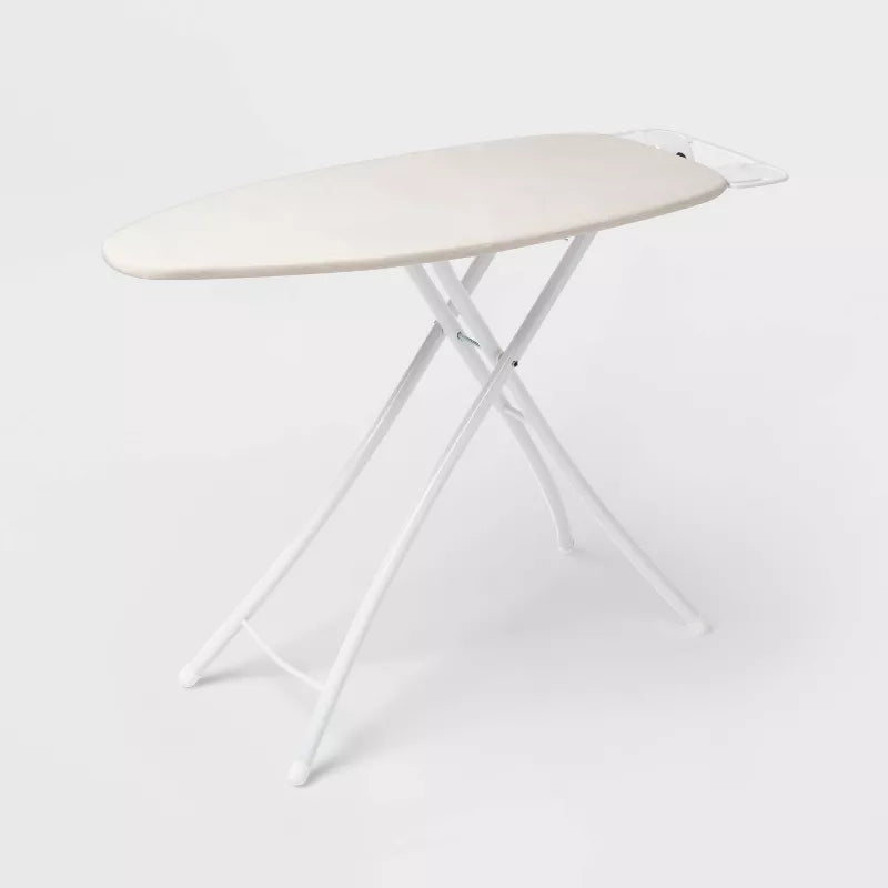 Wide Ironing Board White Metal with Creamy Chai Cover and Iron Rest