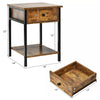 1-Piece Industrial End Side Table Nightstand with Drawer Shelf Rustic Brown