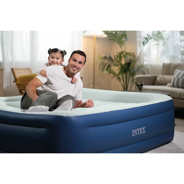 Elevated Pillow Rest Queen Air Mattress with Internal Pump Off-White/Blue