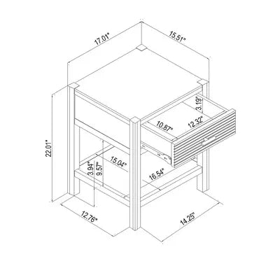 Grooved Wood Square Accent Side Table with Drawer - Natural