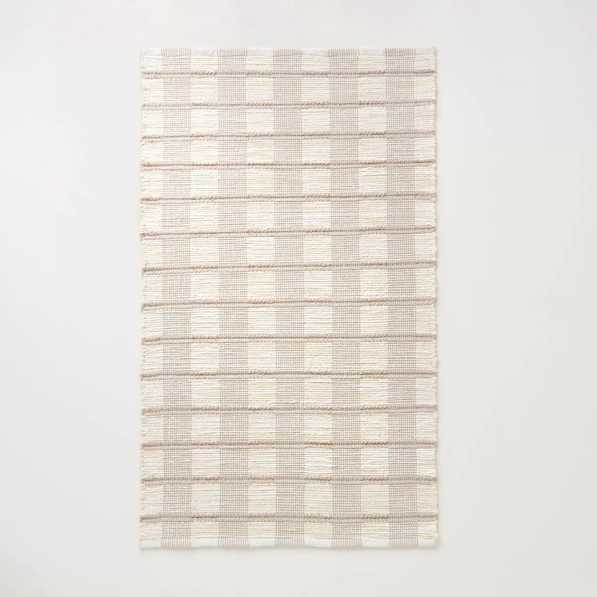 Rib Stripe Plaid Handmade Woven Area Rug Tan/Cream/Khaki 3'x5' Accent