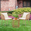 3 Piece Patio Furniture Set Rattan Bistro Furniture Set with Cushions & Glass Top Table for Garden Yard, White