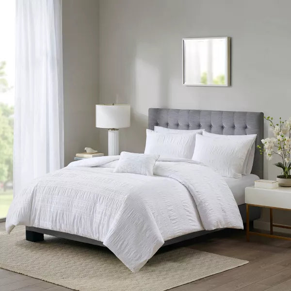 4pc Amari Cotton Seersucker Duvet Cover Set - Full/Queen