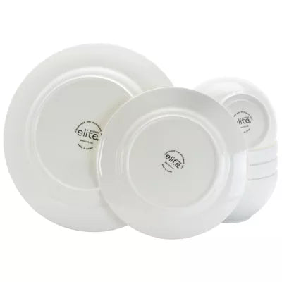 Elite Gracious Dining 16pc Bone China Double Bowl Dinnerware Set in White
